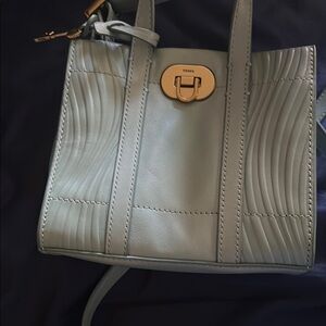 Fossil Blue Leather Tote Bag